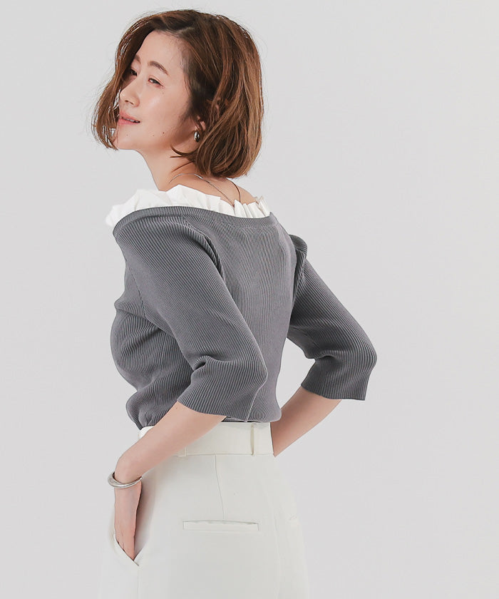 ユアーズ ur's 2wayフリルネックニット (ブラック) ブラック