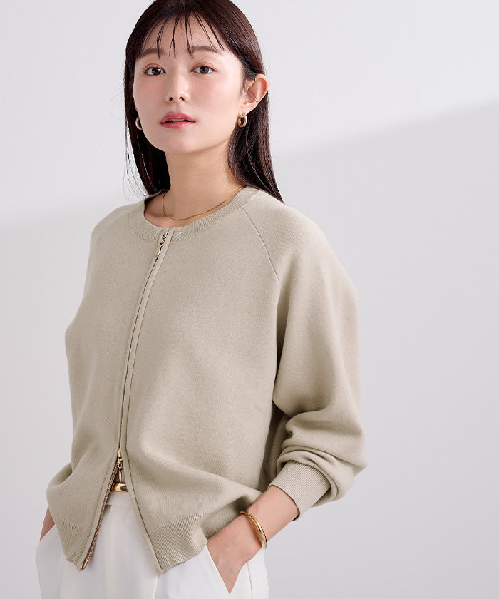 ユアーズ ur's スウェットライクZIPニットカーディガン (ライトグリーン) ライトグリーン