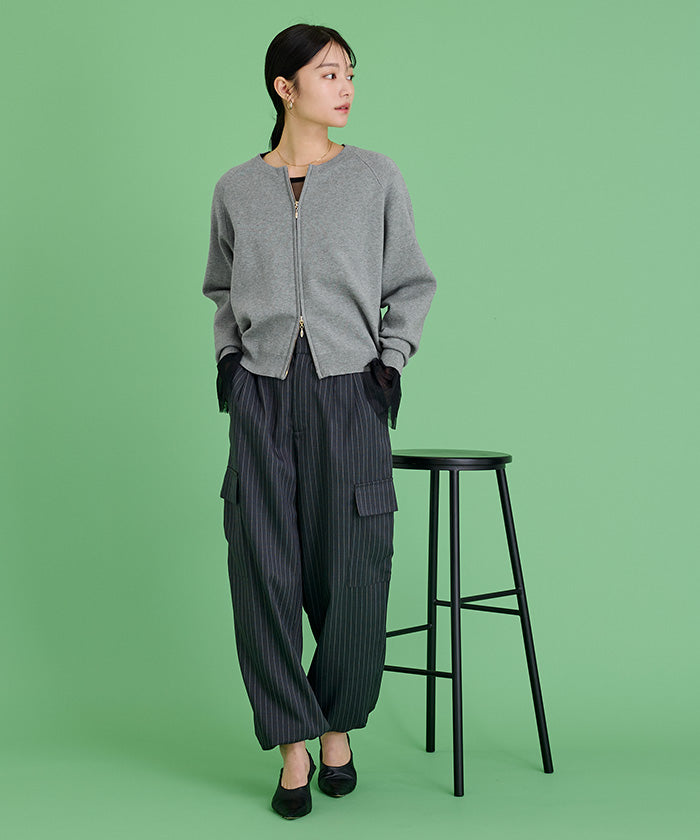 ユアーズ ur's スウェットライクZIPニットカーディガン (杢グレー) 杢グレー