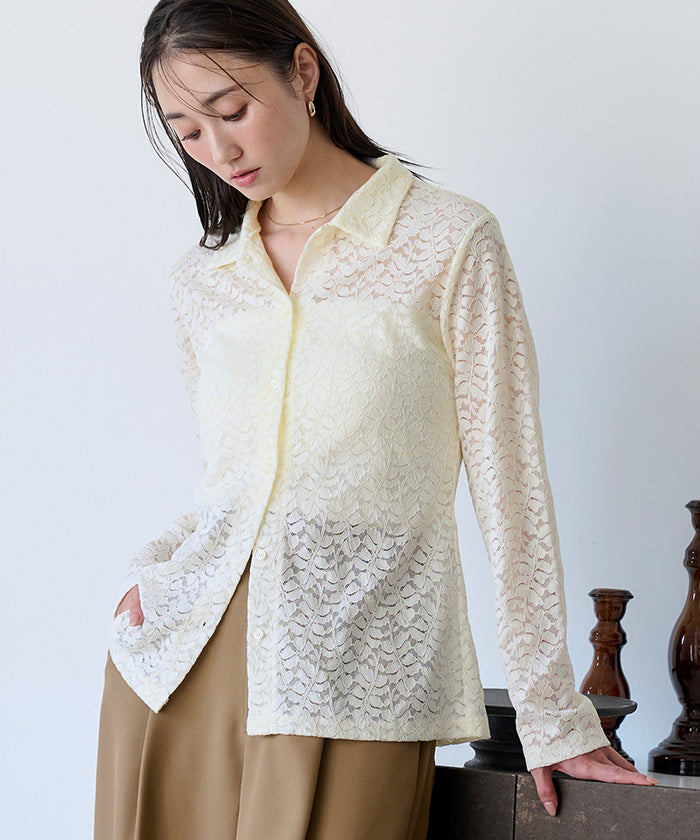 ユアーズ ur's レースポロデザインブラウス (ホワイト) ホワイト