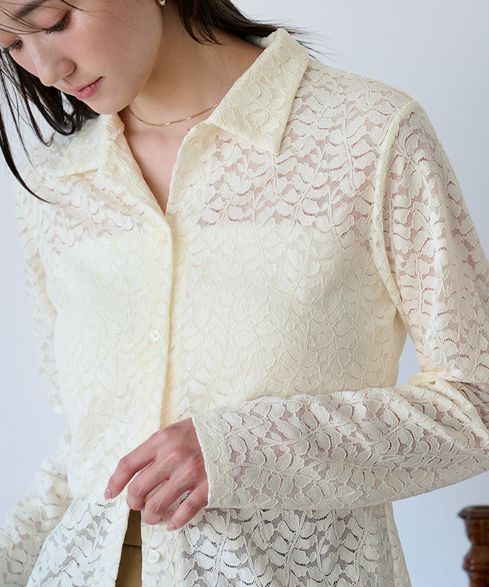 ユアーズ ur's レースポロデザインブラウス (ホワイト) ホワイト