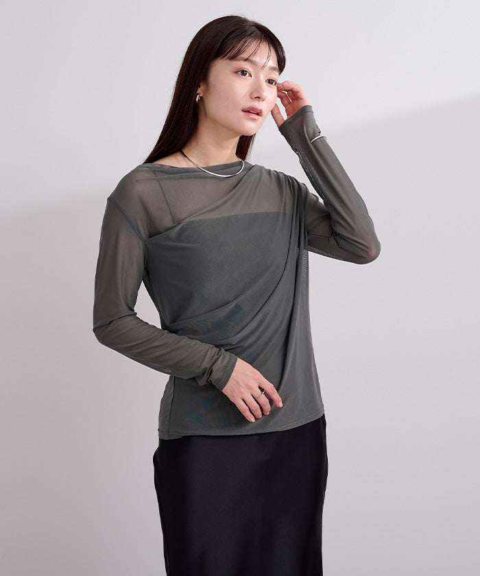 ユアーズ ur's 2wayシアードレープカットソー (ホワイト) ホワイト