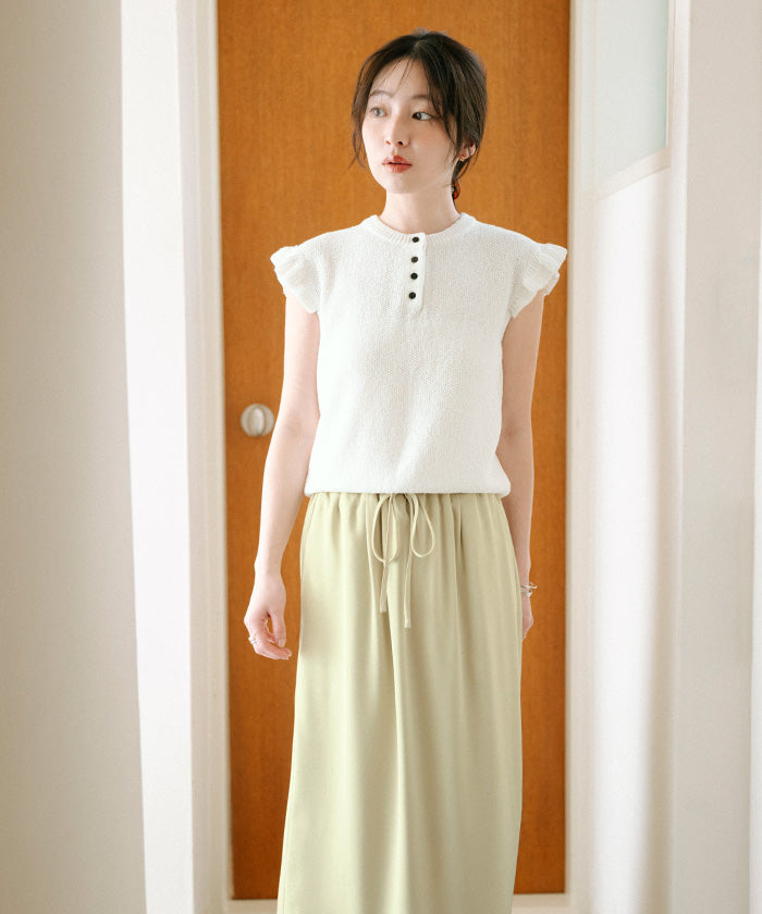 ユアーズ ur's 袖フリルサマーニット (ネイビー) ネイビー