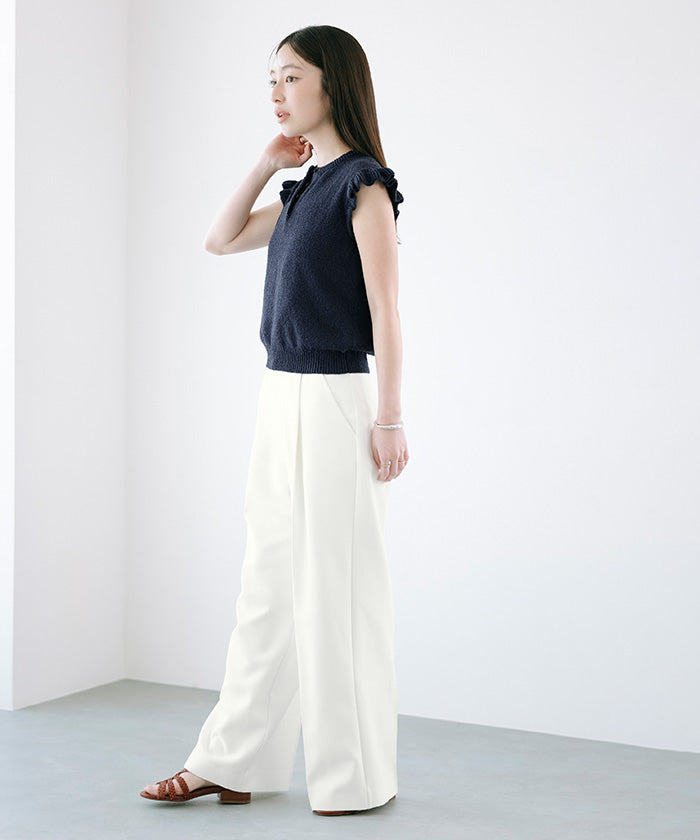 ユアーズ ur's 袖フリルサマーニット (ネイビー) ネイビー