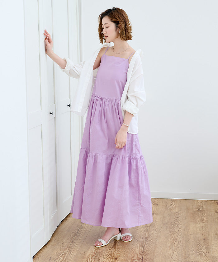 ユアーズ ur's カップ付コットンティアードキャミワンピース (チャコール) チャコール