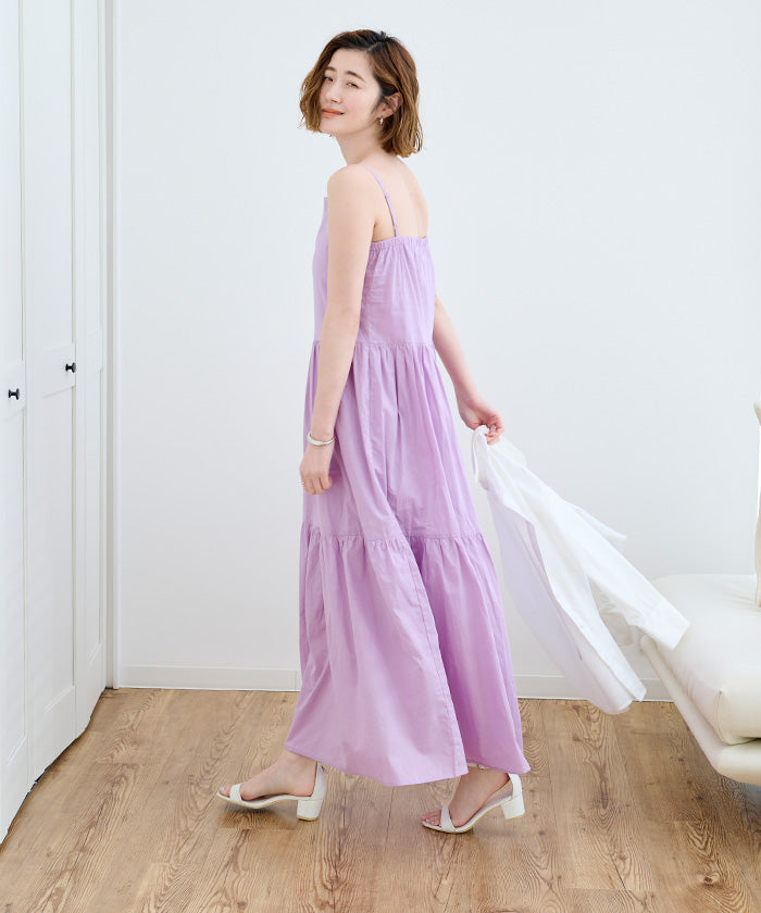 ユアーズ ur's カップ付コットンティアードキャミワンピース (チャコール) チャコール