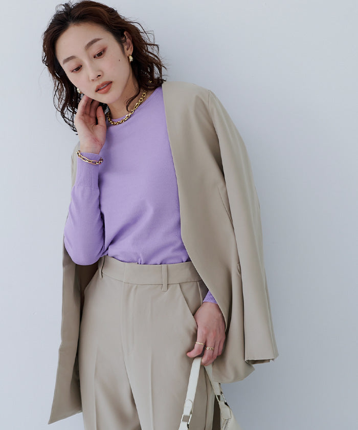 ユアーズ ur's ベルト付ノーカラージャケット (グレージュ) グレージュ