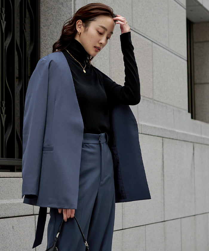 ユアーズ ur's ベルト付ノーカラージャケット (グレージュ) グレージュ