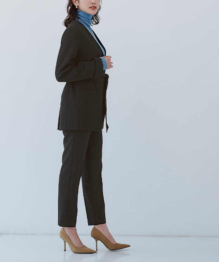 ユアーズ ur's ベルト付ノーカラージャケット (グレージュ) グレージュ