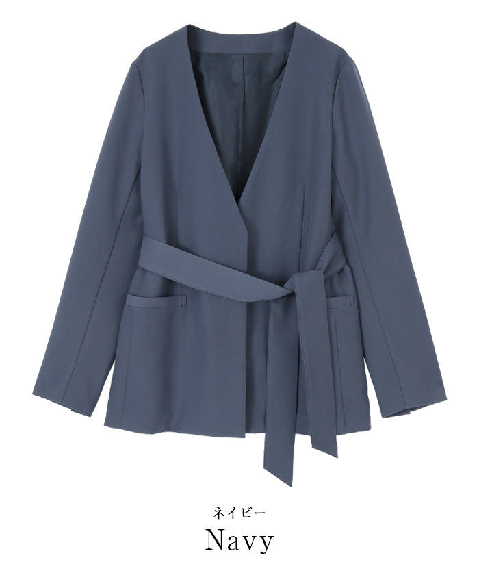 ユアーズ ur's ベルト付ノーカラージャケット (グレージュ) グレージュ