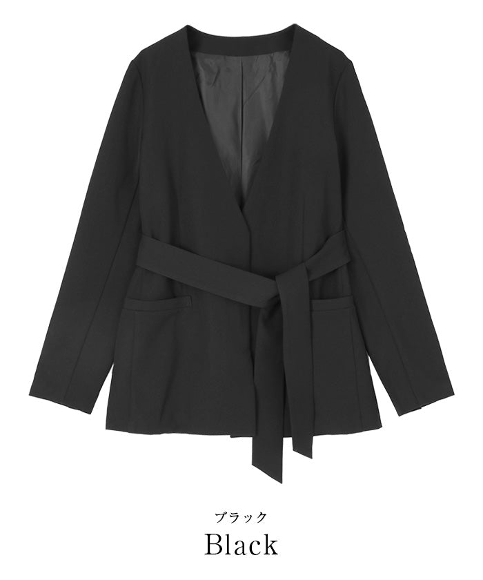 ユアーズ ur's ベルト付ノーカラージャケット (グレージュ) グレージュ