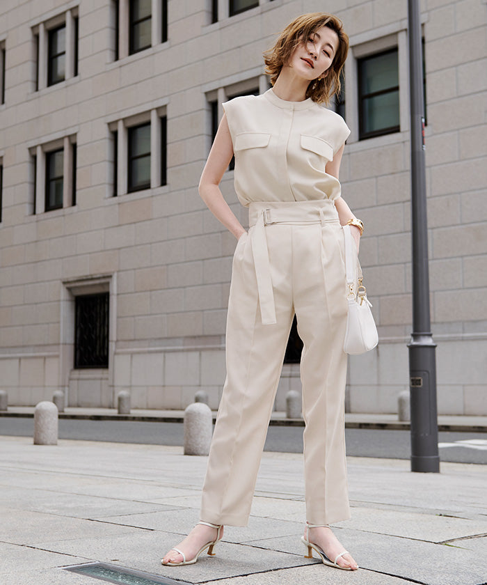 ユアーズ ur's リネンライクハイウエストテーパードパンツ (アイボリー) アイボリー