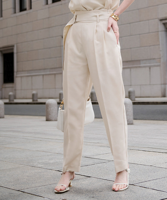 ユアーズ ur's リネンライクハイウエストテーパードパンツ (アイボリー) アイボリー