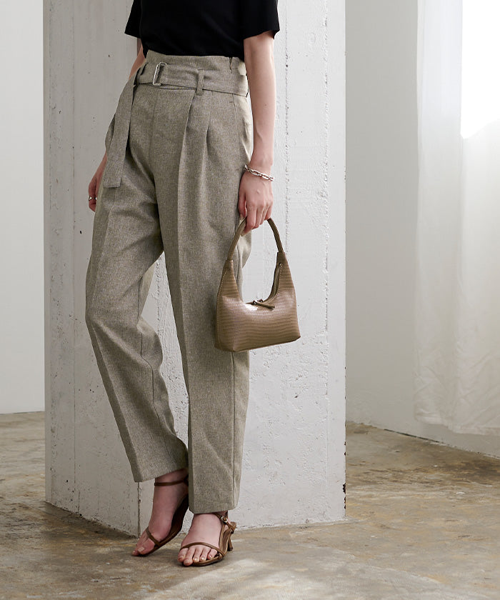 ユアーズ ur's リネンライクハイウエストテーパードパンツ (アイボリー) アイボリー