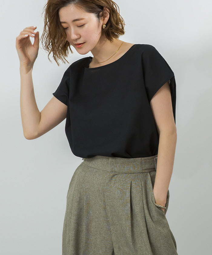 ユアーズ ur's リネンブレンドコクーンシルエットトップス (ブラック) ブラック