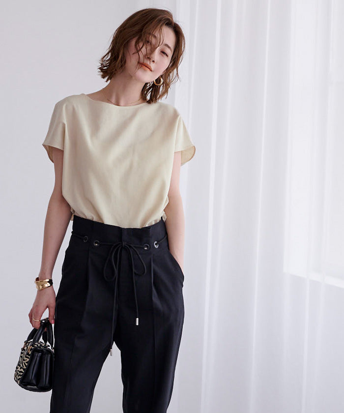 ユアーズ ur's リネンブレンドコクーンシルエットトップス (ブラック) ブラック