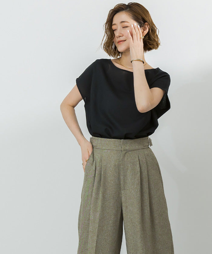 ユアーズ ur's リネンブレンドコクーンシルエットトップス (ブラック) ブラック