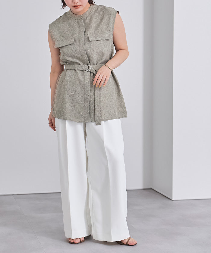 ユアーズ ur's リネンライクノースリーブトップス (サンドベージュ) サンドベージュ