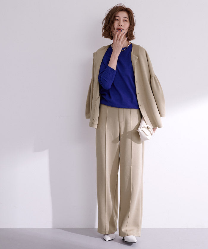 ユアーズ ur's ダンボールセンターピンタックワイドパンツ (ベージュ) ベージュ