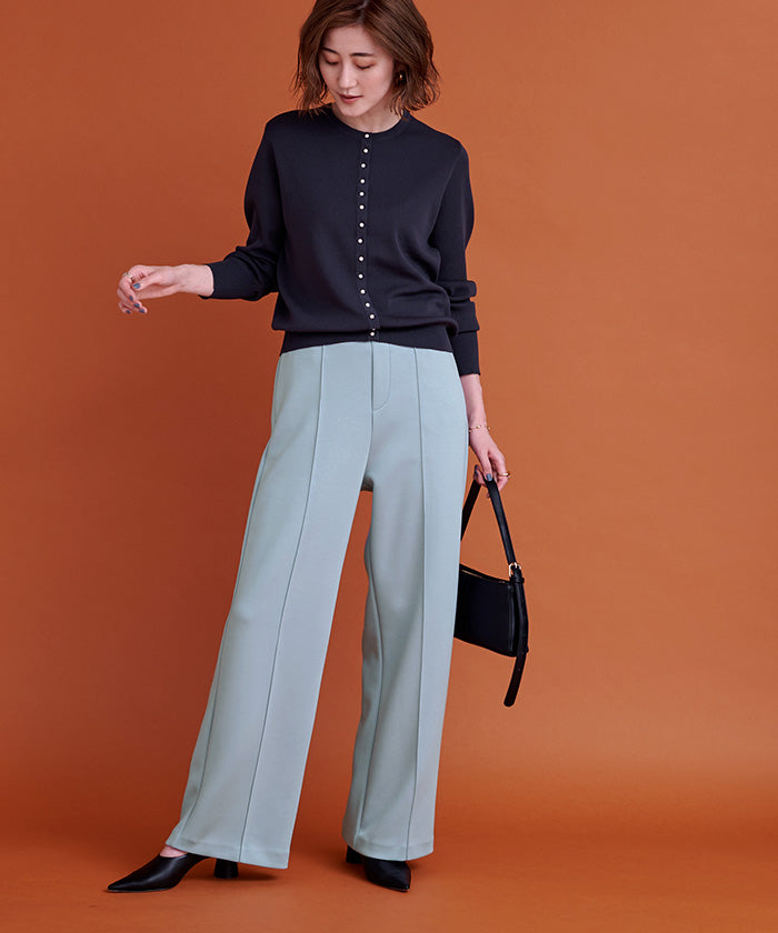 ユアーズ ur's ダンボールセンターピンタックワイドパンツ (ライトブルー) ライトブルー