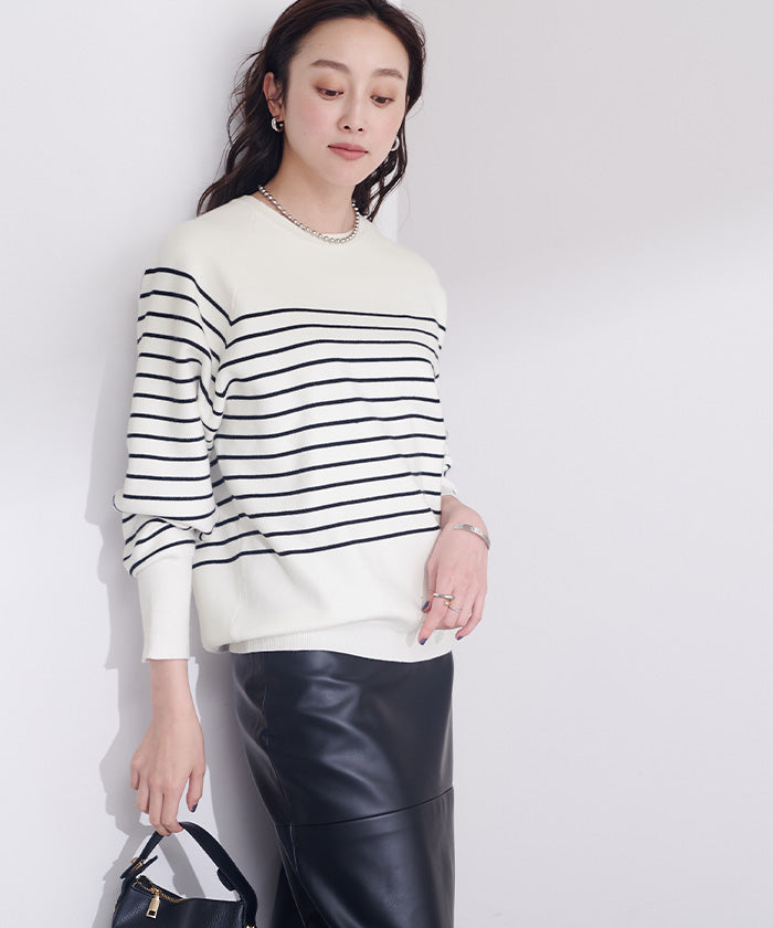 ユアーズ ur's スウェットライクニット,ホワイト/ブラック