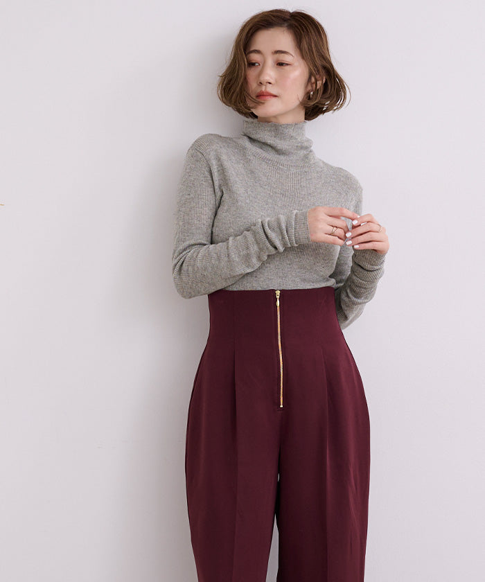 ユアーズ ur's ウールブレンドハイネックリブニット (杢グレー) 杢グレー