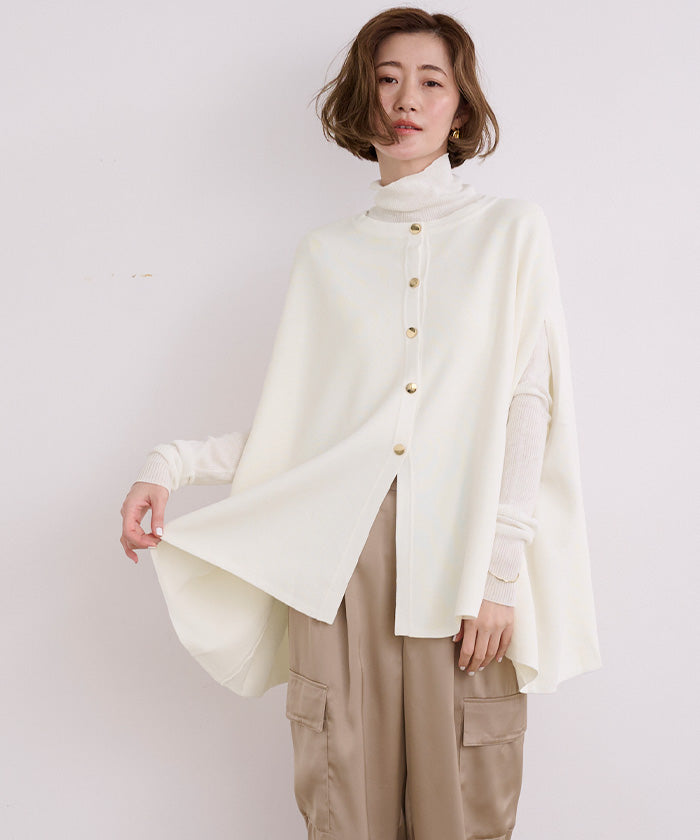 ユアーズ ur's ゴールド釦ケープニットカーディガン (ホワイト) ホワイト
