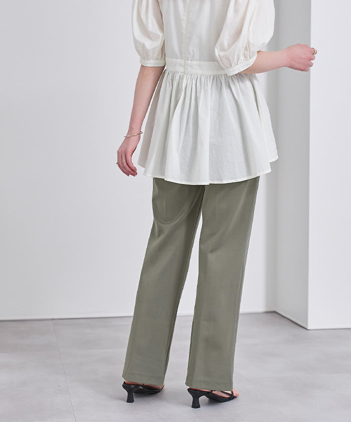 ユアーズ ur's センターピンタックフレアパンツ (カーキ) カーキ