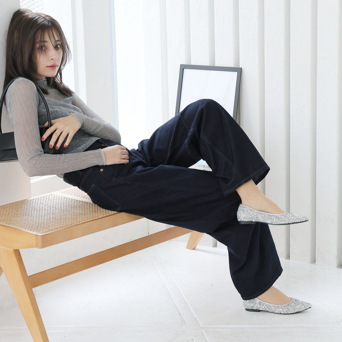 ヴィヴィアン VIVIAN ポインテッドトゥスパンコールフラットパンプス (シルバーコンビ) シルバーコンビ