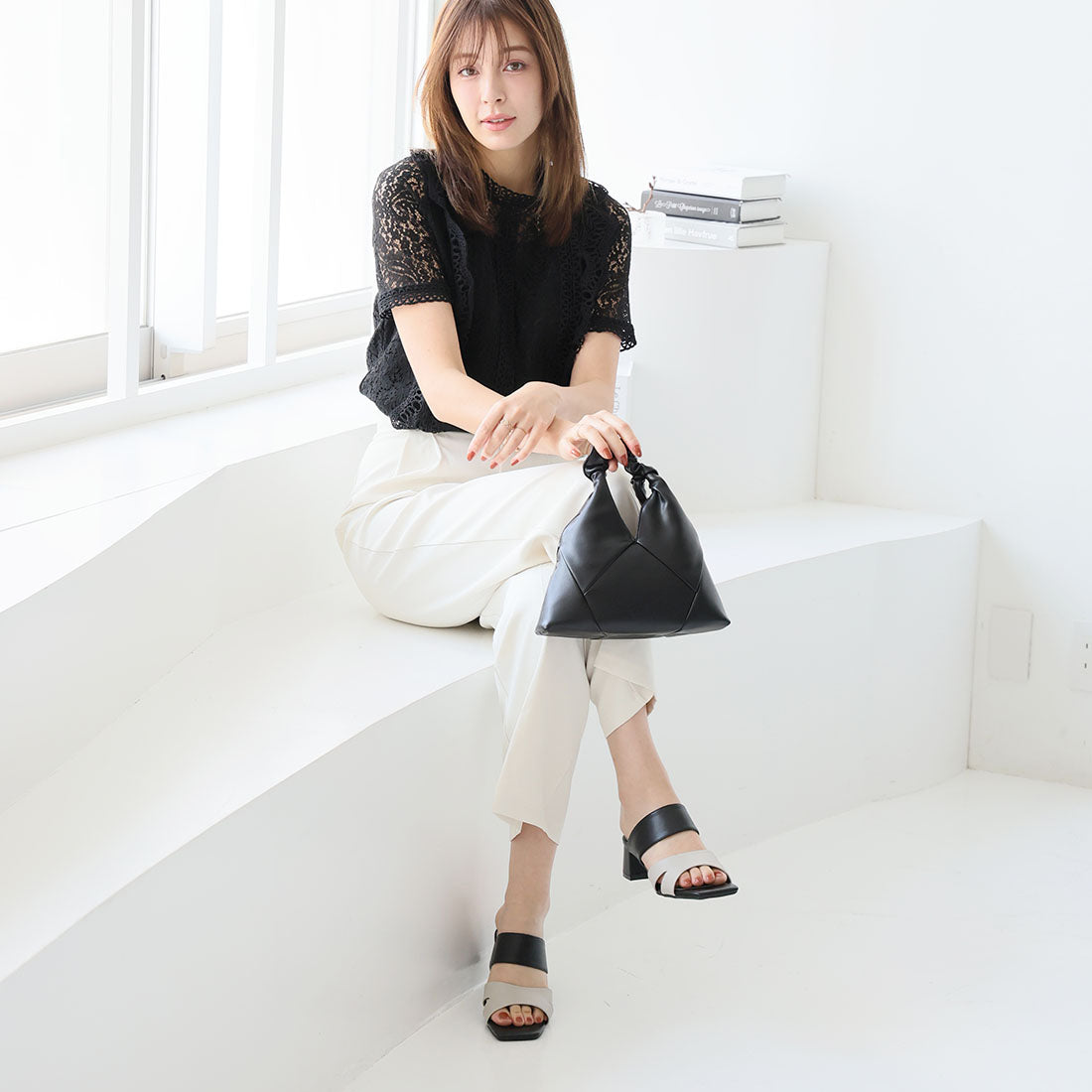 ヴィヴィアン VIVIAN サッと履ける!スクエアトゥスリットデザインバンドサンダル (ブラックコンビ) ブラックコンビ