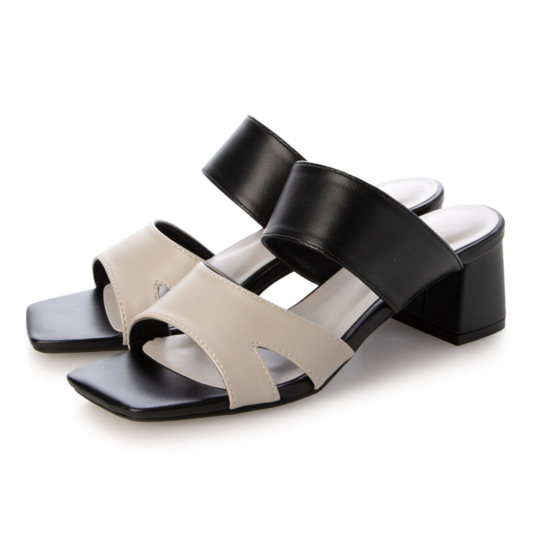 ヴィヴィアン VIVIAN サッと履ける!スクエアトゥスリットデザインバンドサンダル (ブラックコンビ) ブラックコンビ