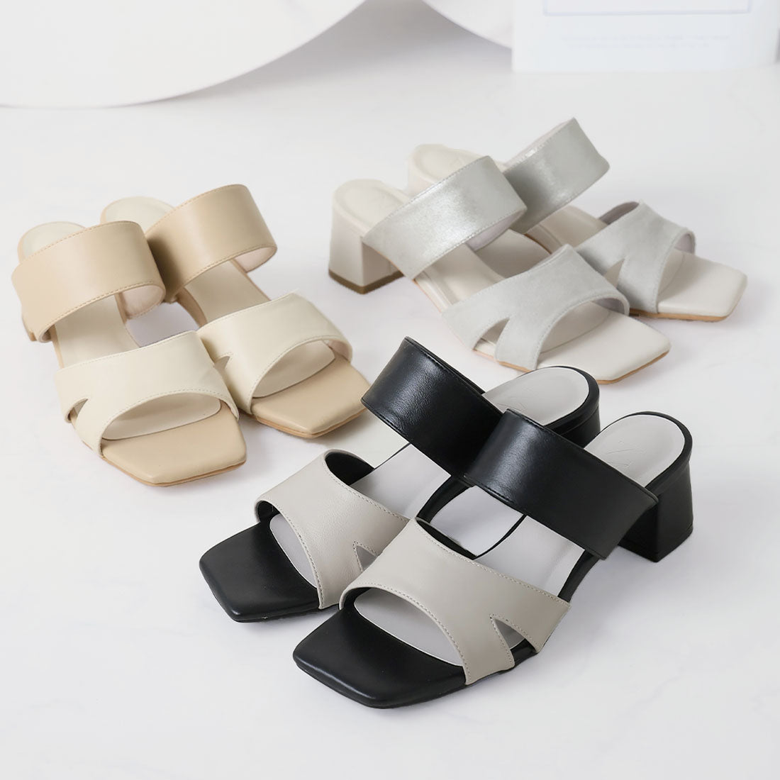 ヴィヴィアン VIVIAN サッと履ける!スクエアトゥスリットデザインバンドサンダル (ブラックコンビ) ブラックコンビ