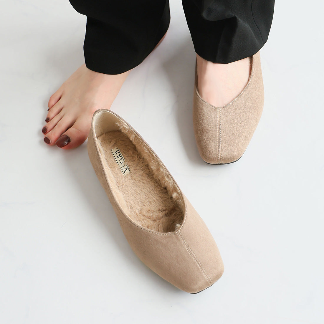 ヴィヴィアン VIVIAN もふぽかファーインナーフラットシューズ (グレージュスエード) グレージュスエード