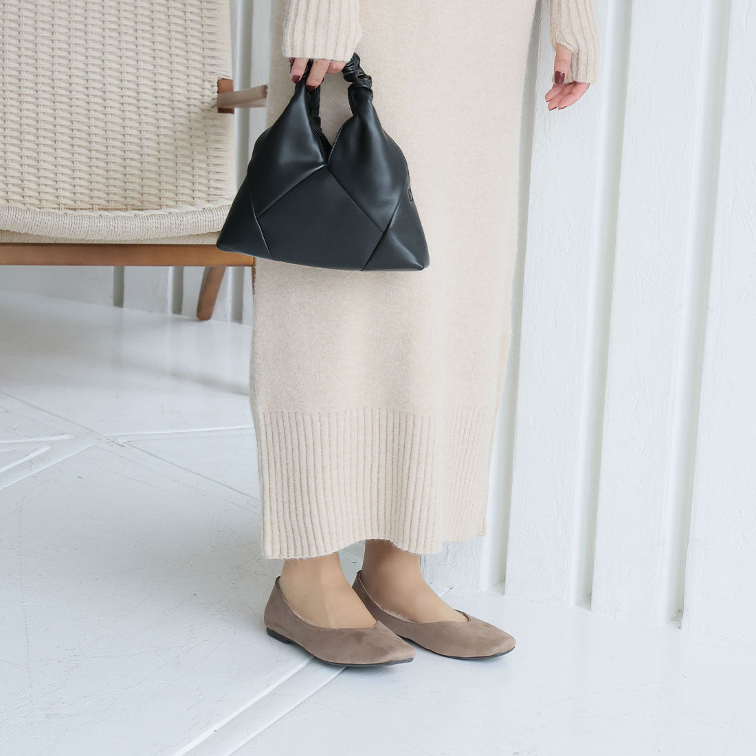 ヴィヴィアン VIVIAN もふぽかファーインナーフラットシューズ (グレージュスエード) グレージュスエード