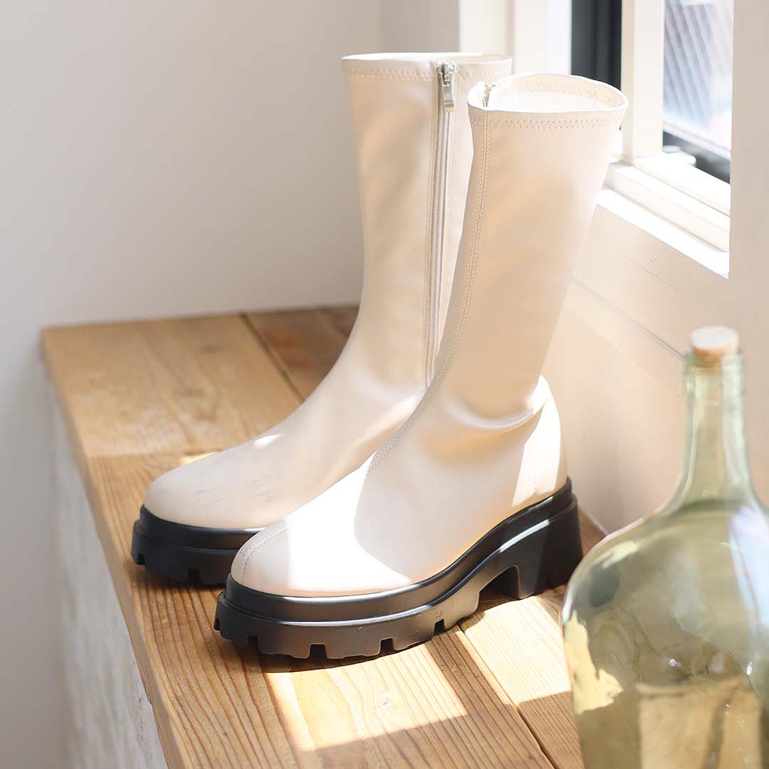 ヴィヴィアン VIVIAN 厚底ストレッチミドルブーツ (ベージュ) ベージュ