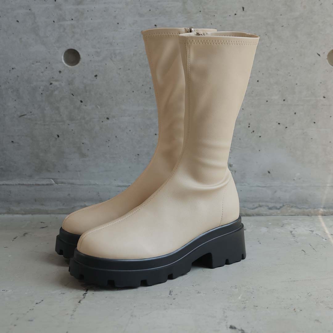 ヴィヴィアン VIVIAN 厚底ストレッチミドルブーツ (ベージュ) ベージュ