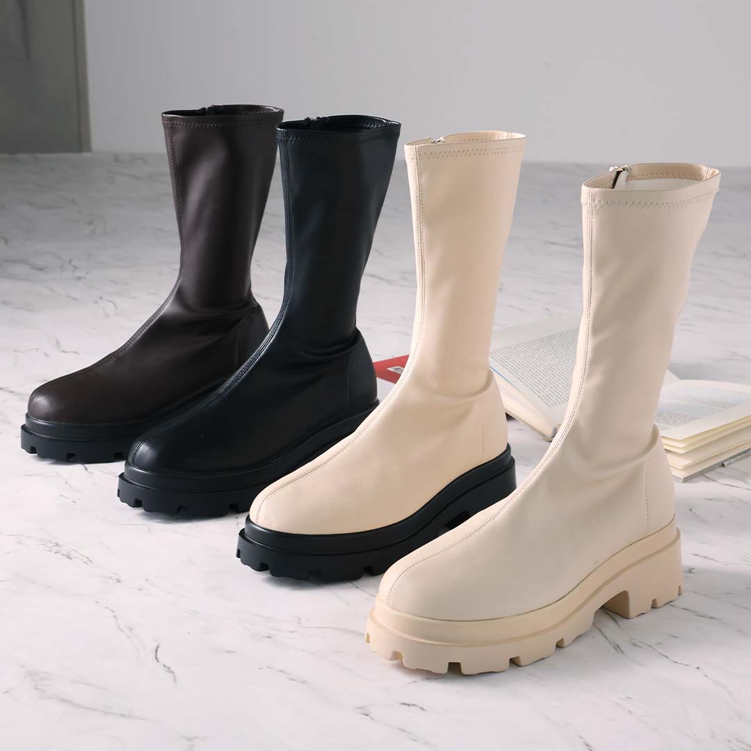 ヴィヴィアン VIVIAN 厚底ストレッチミドルブーツ (ベージュ) ベージュ