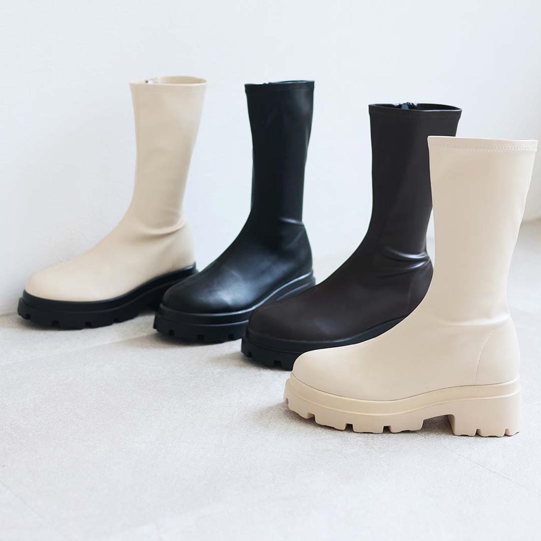 ヴィヴィアン VIVIAN 厚底ストレッチミドルブーツ (ベージュ) ベージュ