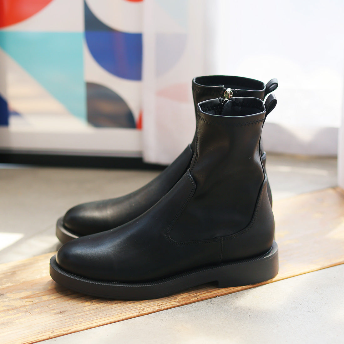 ヴィヴィアン VIVIAN 厚底ブラックソールストレッチショートブーツ (ブラック) ブラック