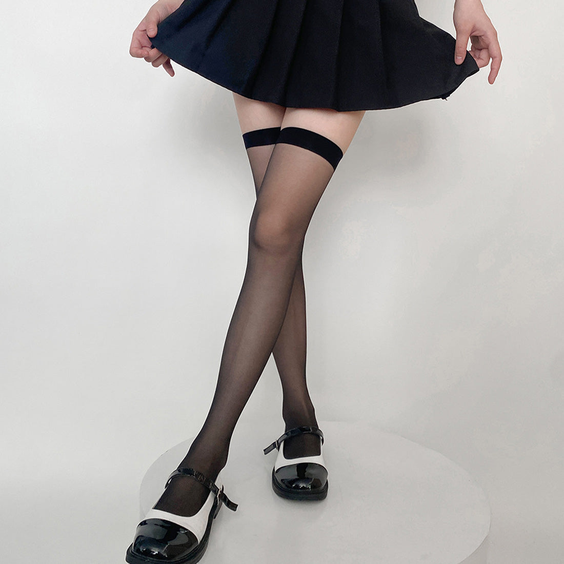 ヴィヴィアン VIVIAN 長さが選べるシアーストッキングソックス (ブラックコンビ) ブラックコンビ