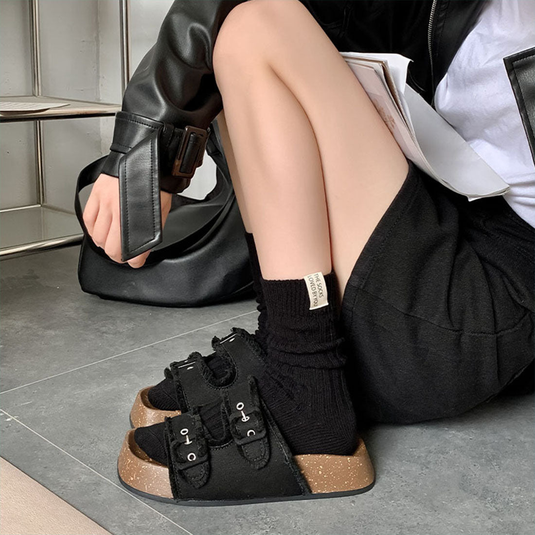 ヴィヴィアン VIVIAN バックタグリブソックス (ブラック) ブラック