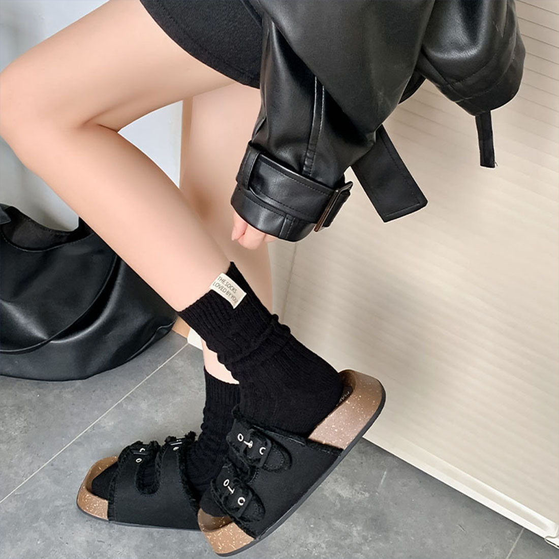 ヴィヴィアン VIVIAN バックタグリブソックス (ブラック) ブラック