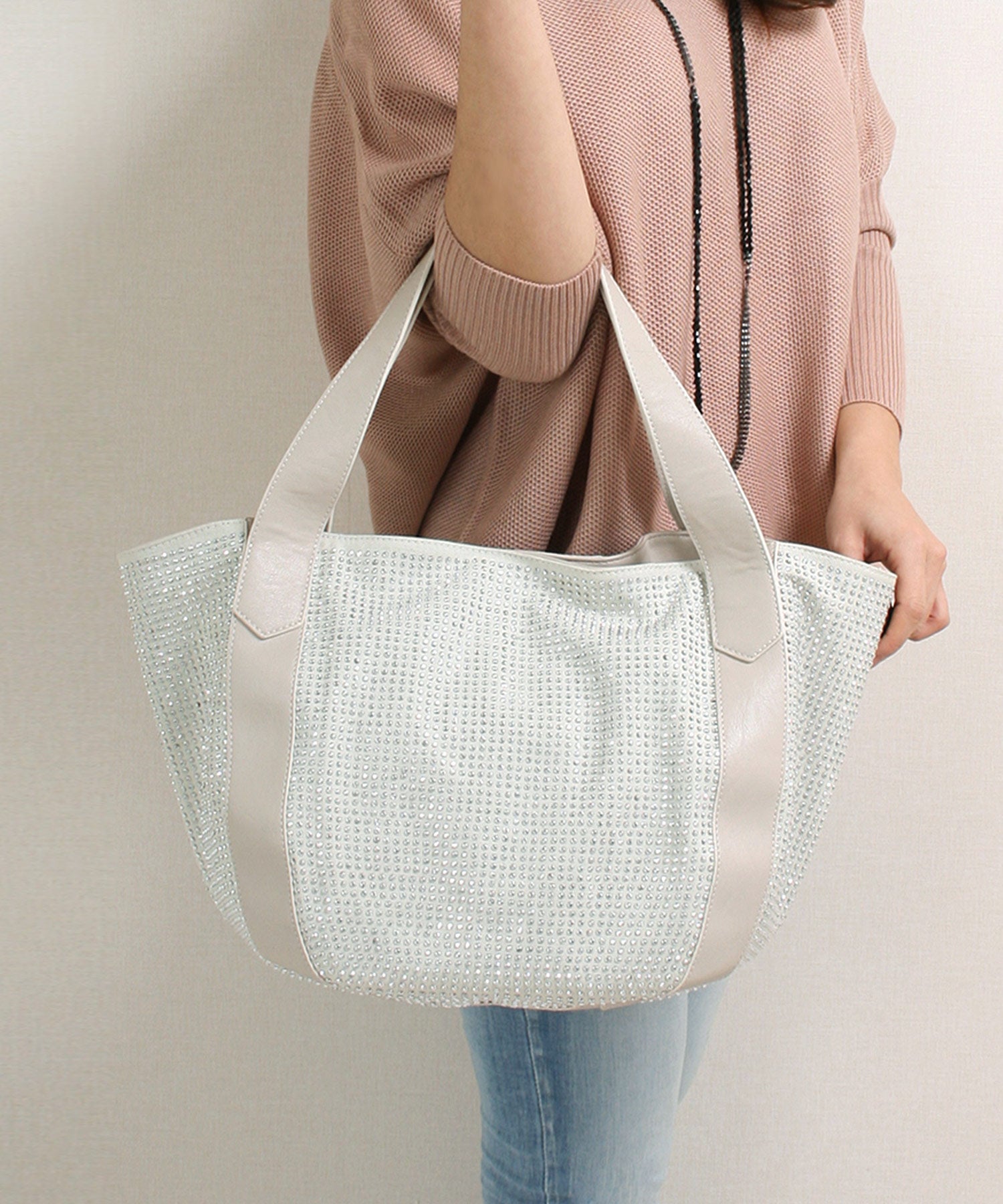 ヴィータフェリーチェ VitaFelice ラインストーンラウンドトートバッグ【aroco/アロコ】 a4 レディース バルーントートバッグ 通勤バッグ バルーンバッグ キラキラ マザーズバック (デニム) デニム