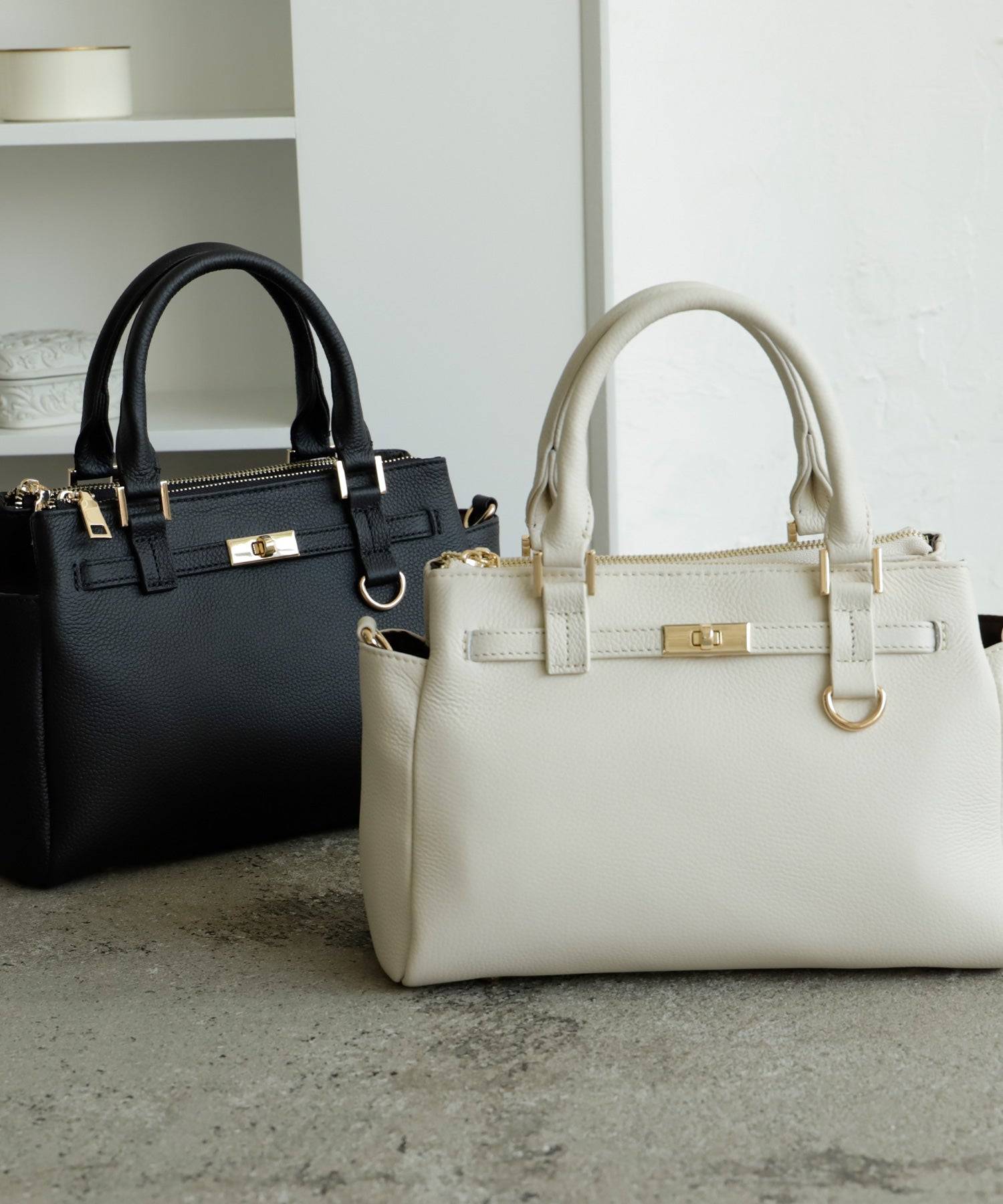 ヴィータフェリーチェ VitaFelice 3スペース本革2wayトートバッグ (BLACK) BLACK