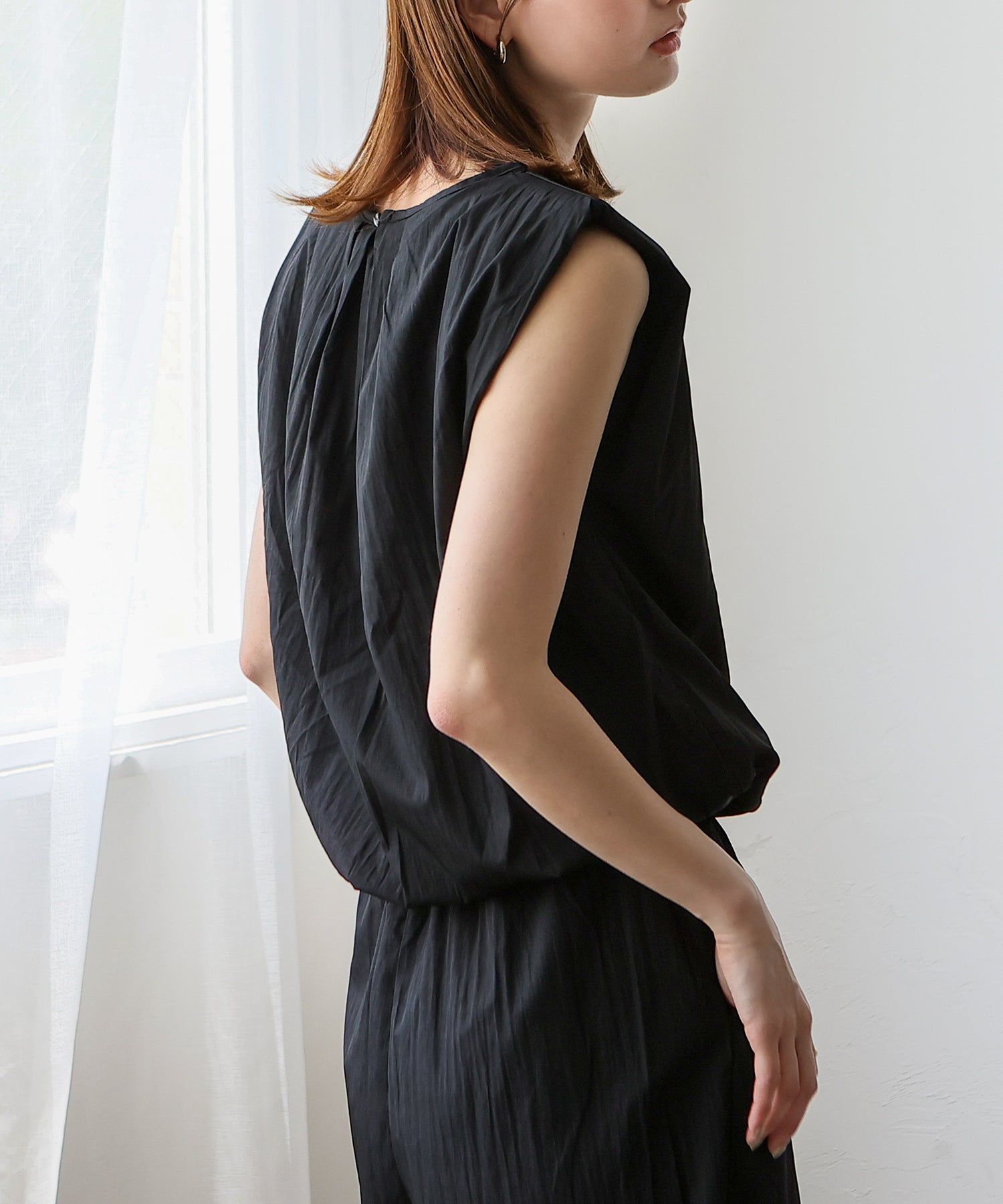 ヴィータフェリーチェ VitaFelice バルーンヘムノースリーブブラウス&ワイドパンツ セットアップ (BLACK) BLACK