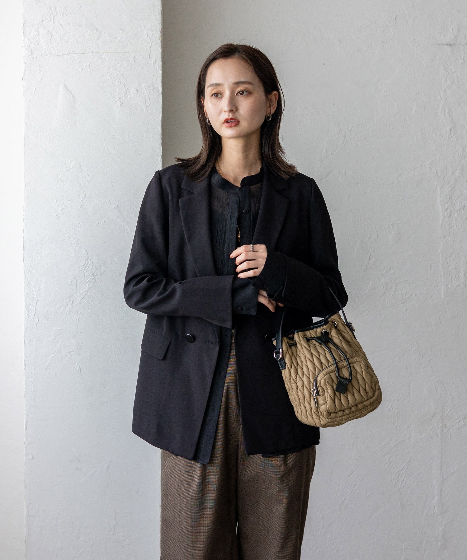 ヴィータフェリーチェ VitaFelice キルティング2way巾着バッグ (BEIGE) BEIGE