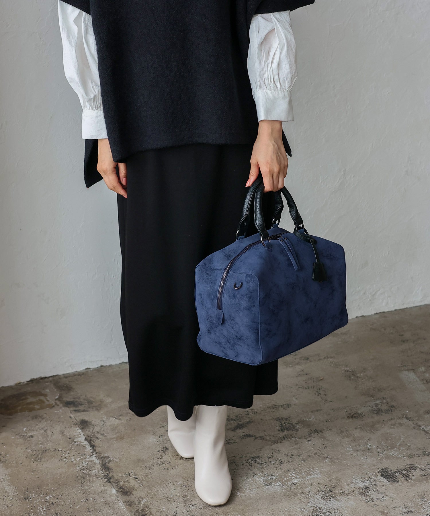 ヴィータフェリーチェ VitaFelice スエードタッチ2wayボストンバッグ (NAVY) NAVY