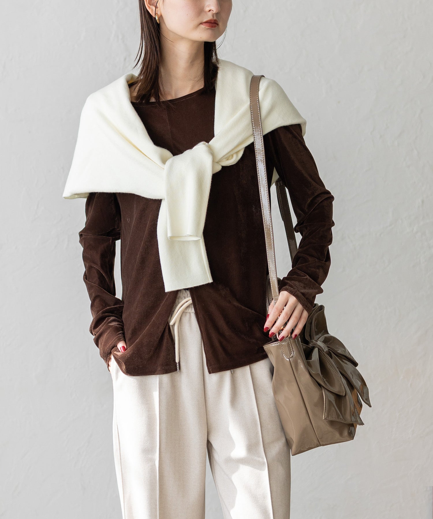 ヴィータフェリーチェ VitaFelice エナメル2wayリボントートバッグ (MOCHA) MOCHA