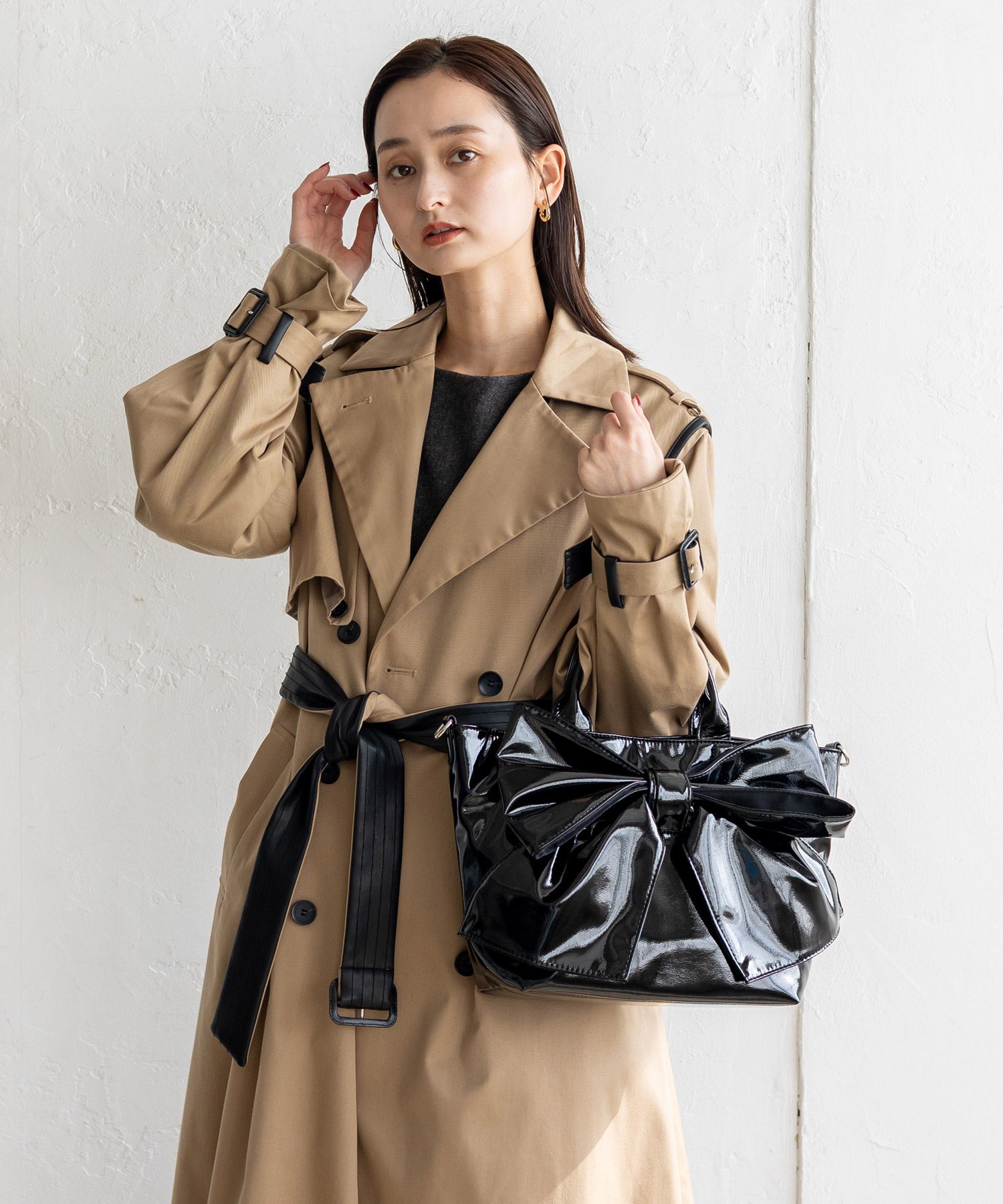 ヴィータフェリーチェ VitaFelice エナメル2wayリボントートバッグ (MOCHA) MOCHA