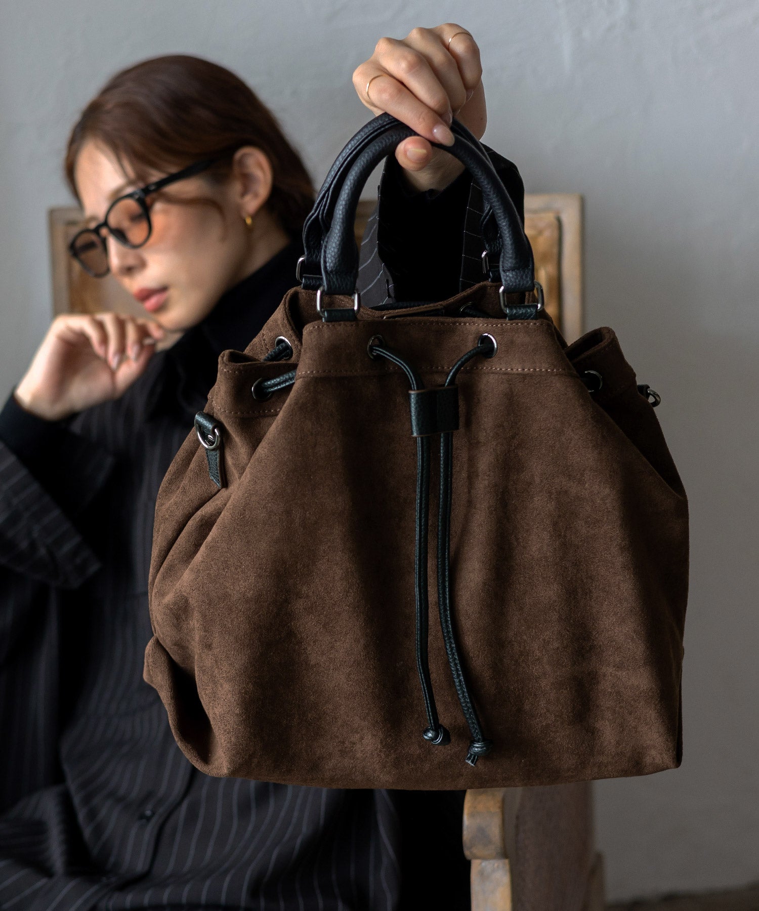 ヴィータフェリーチェ VitaFelice 巾着2wayトートバッグ ショルダーバッグ (SBROWN) SBROWN